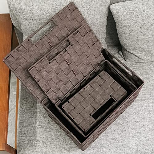 Harrage Decorative Storage Boxes With Lids - 3 Pack Storage Bins Wicker Basket With Lid, Woven Storage Basket For Organizing For Office Shelf Closet Cloth Toy Organizer (Brown) #TOP6