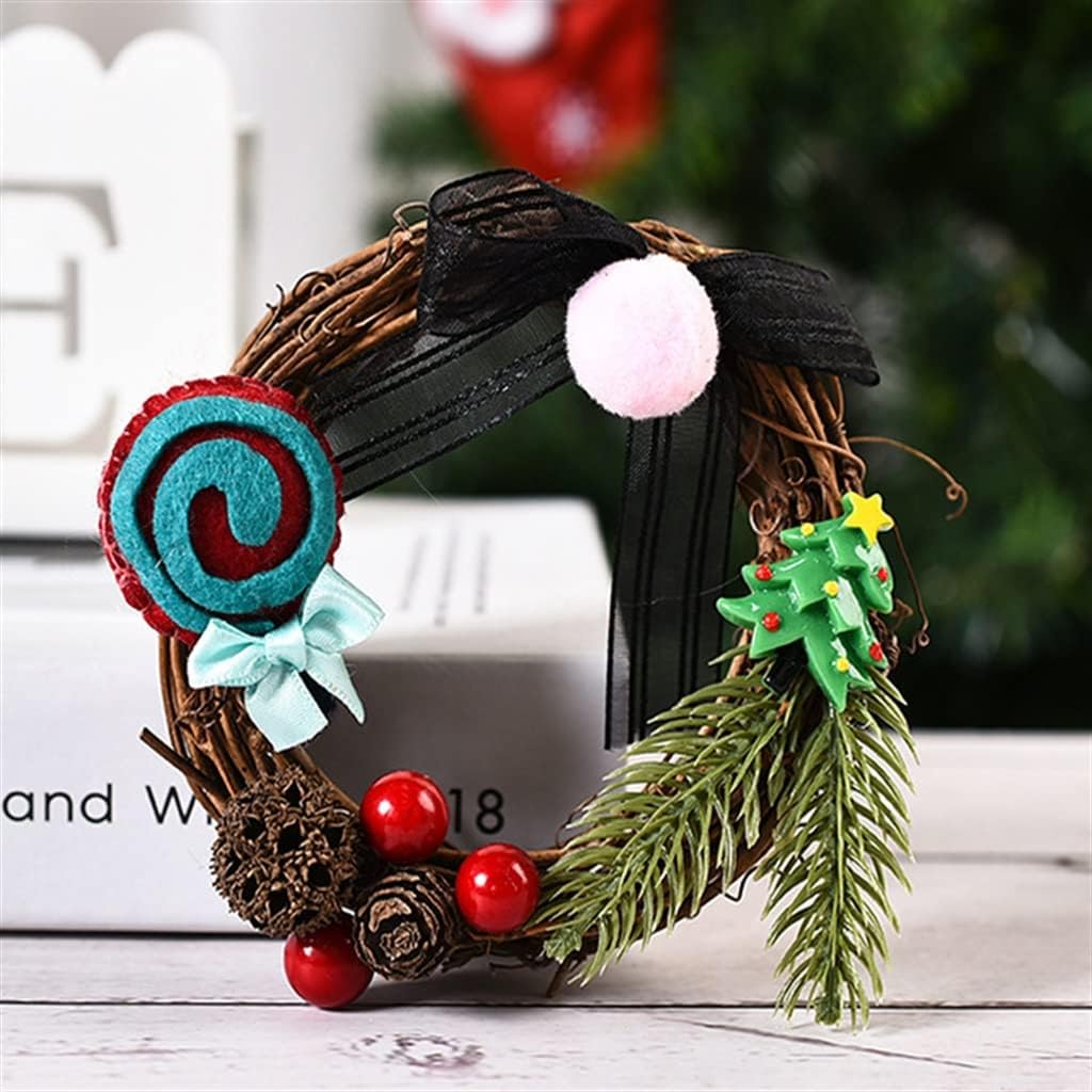 Holiday Wreath Decorations DIY Mini Wooden Dead Branch Rattan Circle Hanging Decoration (Color : D, Size : 10 * 10cm) (Black 10 * 10cm)