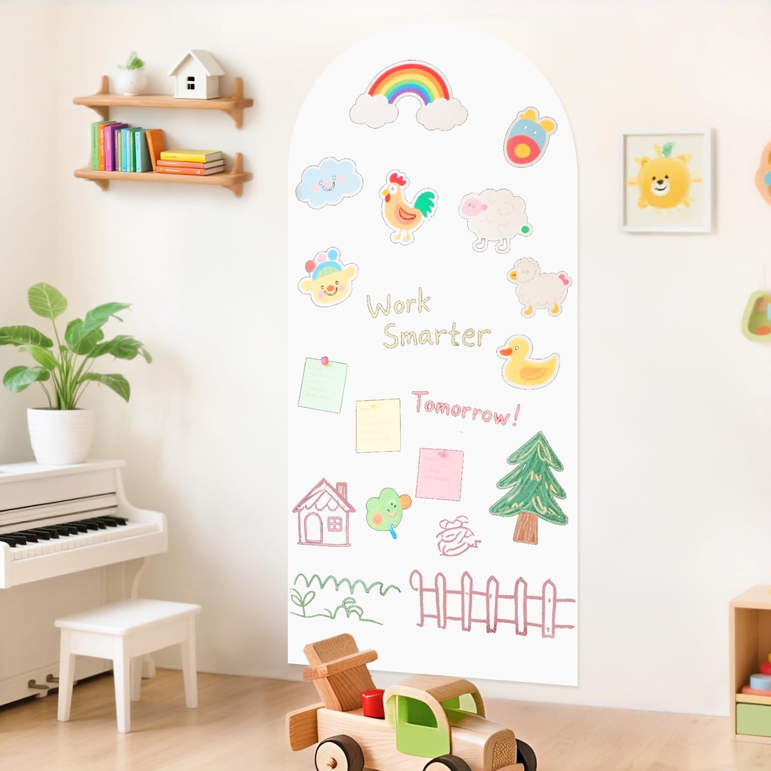 FUHSY Sticker mural magnétique pour enfants - 100 x 45 cm - Blanc - Tableau noir magnétique pour mur - Décollez et collez - Multifonctionnel