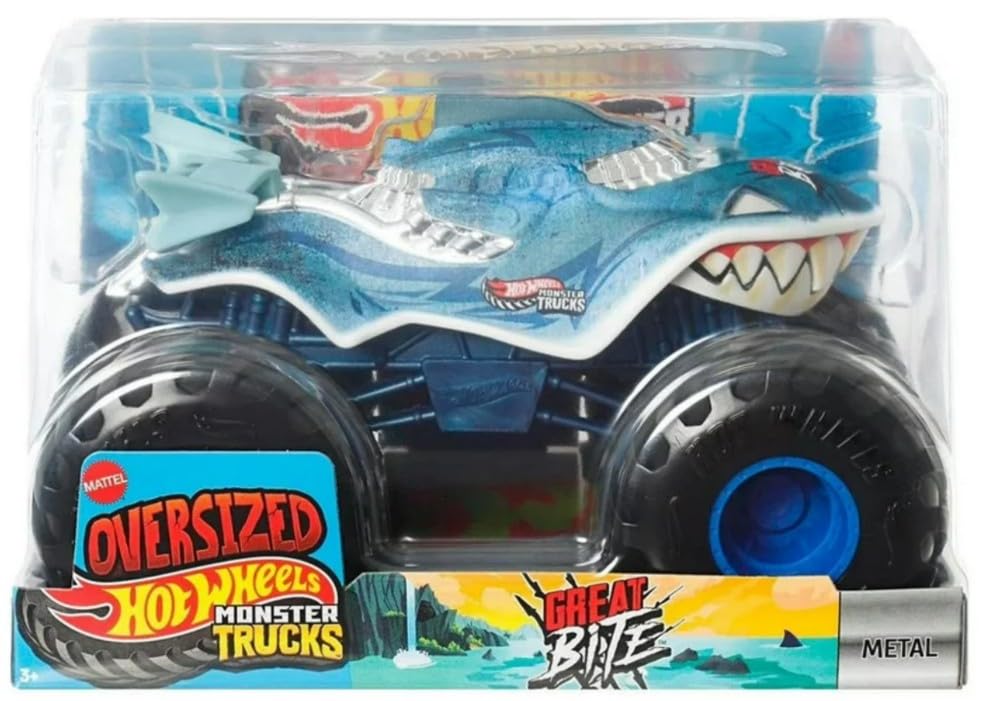 Hot Wheels Monster Trucks Great Bite Die-Cast Vehicle, 1:24 Scale, Oversized, Multi-colored