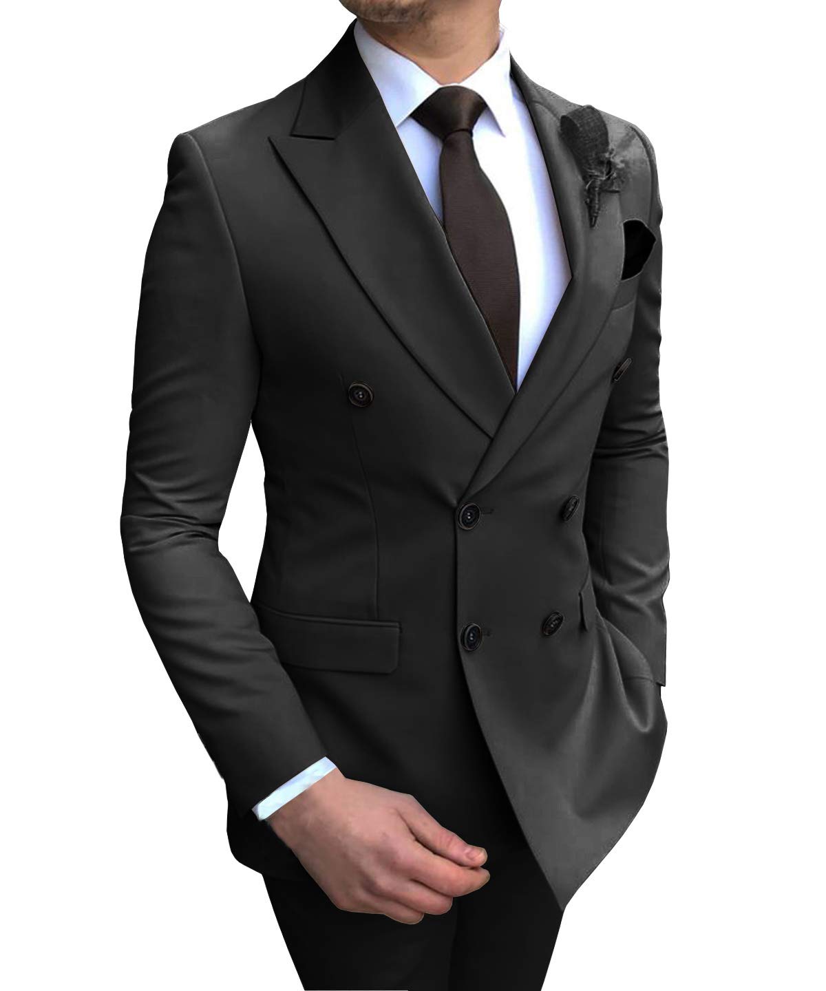 Men's Slim Fit 2 Piece Men Suit Double-Breasted Wedding Suits Groom Tuxedos(Blazer+Pant)