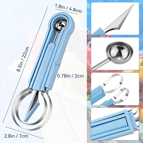 Miniatura 9 de yuntop Kit de cuchillos 4 en 1 para tallar frutas, juego profesional de cuchara de melón de acero inoxidable, cuchara Baller de melón de doble cara,