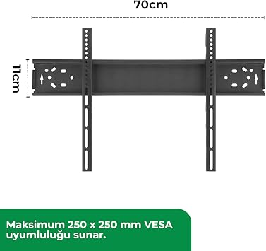 Hadron HDX8705 Sabit TV Askı Aparatı 65-75 İnç Büyük Ekran Duvara Montaj Aparatı - 50 Kg Taşıma Kapasitesi, Maksimum 250x250 mm VESA Uyumlu, Siyah Metal