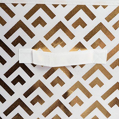 DII Non Woven Polyester Metallic Diamond Storage Bin, Small Set of 2, White/Gold - image 2