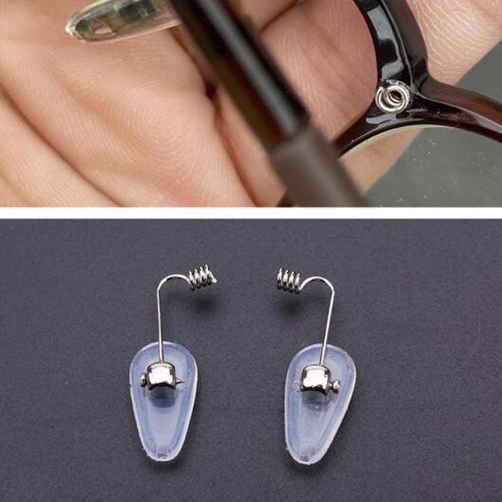 Coussinets de pont de nez Support de pont de nez de lunettes, plaquettes de nez de lunettes, 1 paire de bras de coussinet de nez de lunettes enfichables en métal argenté, kit de réparation de lunettes