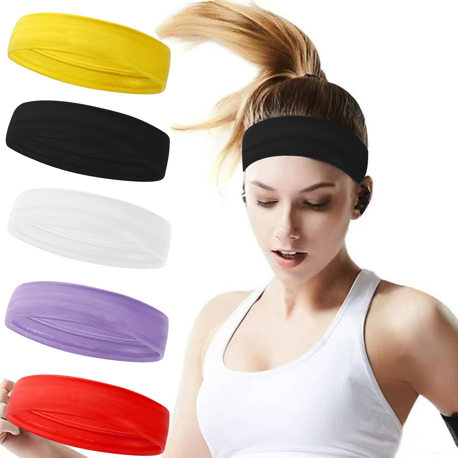 ONEYE Workout Headbands for Women Silicone,Non Slip Sweat Band,5PCS