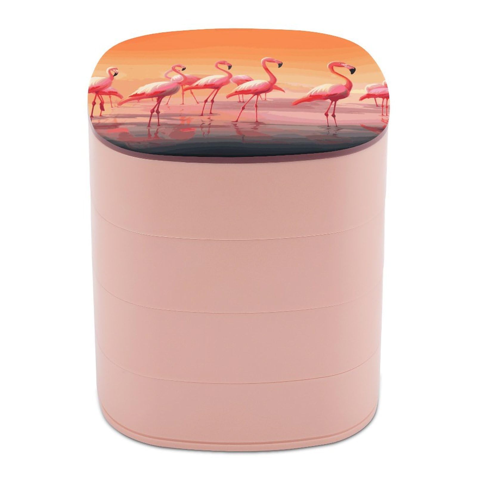 VstaDank 360° Rotating A Flock of Flamingos Jewelry Box, Multi-Layer Large Capacity Jewelry Organizer for Earrings Necklaces Rings, Dustproof Desktop Storage Case for Women