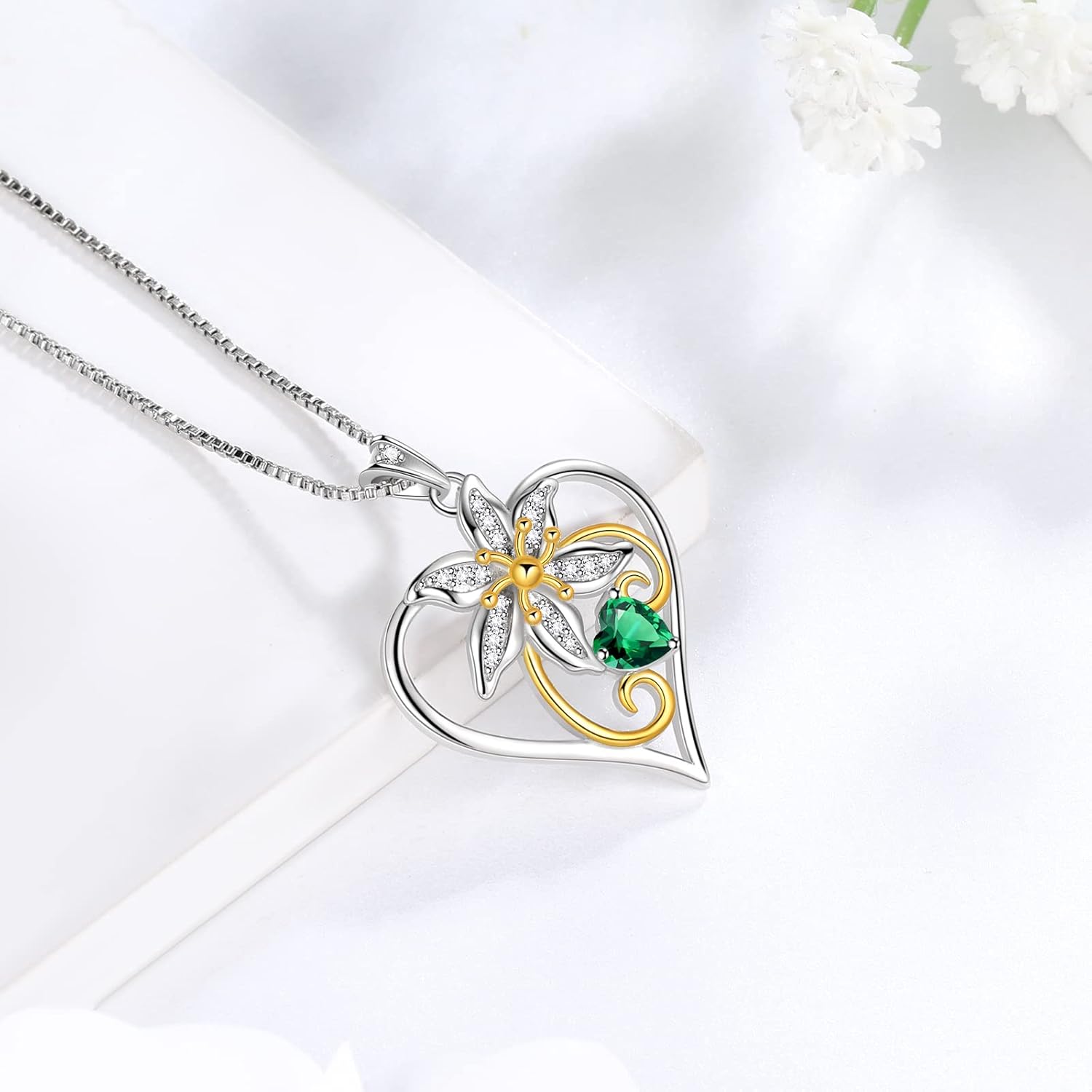 Aurora Tears Birth Flower Pendant Necklace with Birthstone - 925 Sterling Silver Birth Month Flower Pendant Necklace Birthday Jewelry for Mom Wife Girlfriend Her - Image 3