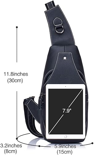 Miniatura 2 de Bolso bandolera pequeño de cuero para mujeres y hombres, bolsa cruzada, bolsa de pecho, mochila de viaje de hombro, resistente al agua, Negro -