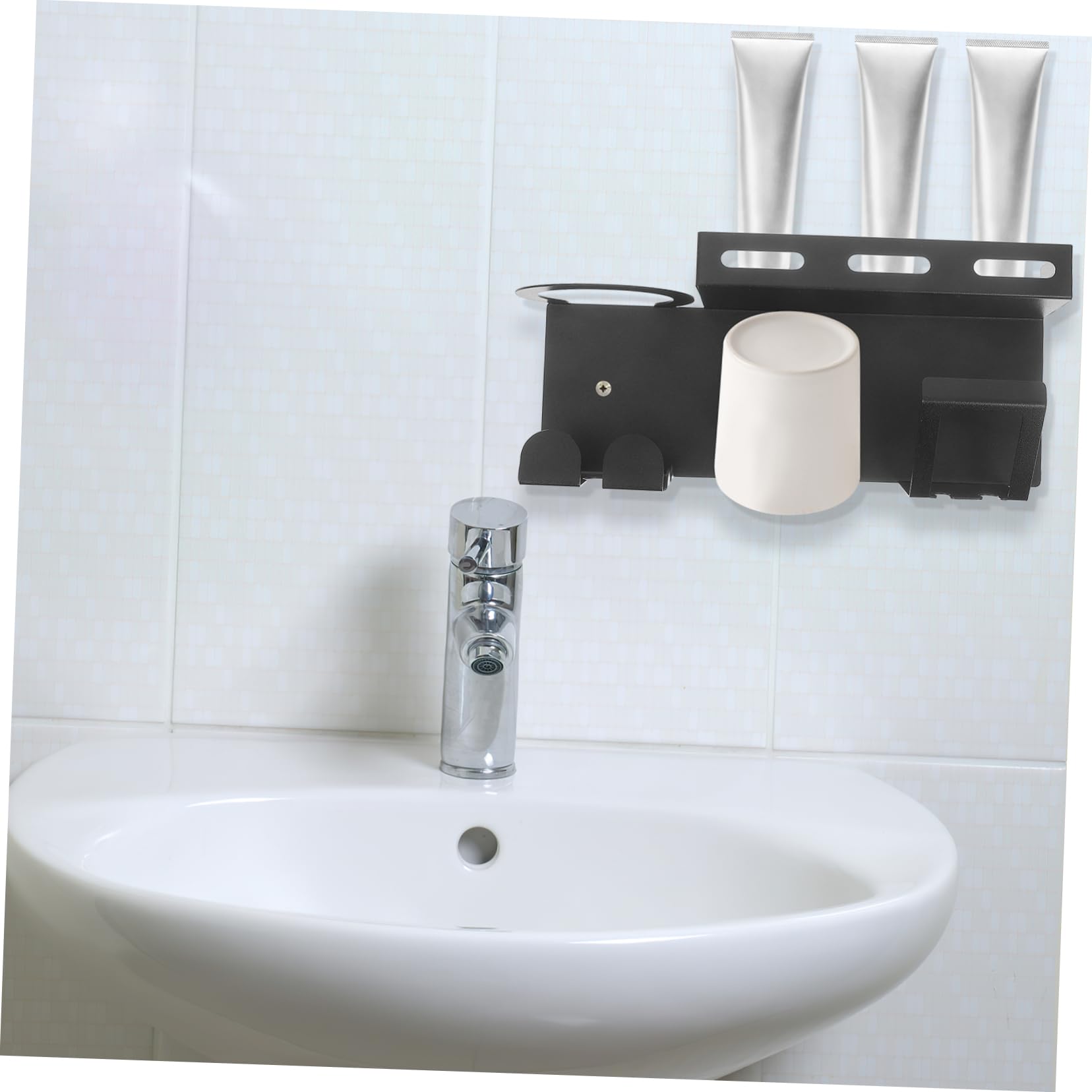 Estante de almacenamiento de inodoro de acero inoxidable, soporte para cepillo de dientes eléctrico y pasta de dientes, colgador de secador de pelo, elegante soporte negro para cepillos de dientes