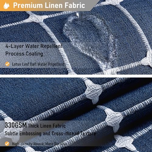 Image of BTTN Stall Fabric Shower Curtain - 54x78 Inch Boho Linen Heavy Duty Tassel Shower Curtain Set with 10 Hooks, Narrow Rustic Modern Farmhouse Neutral Cloth Thick Shower Curtains for Bathroom - Navy Blue