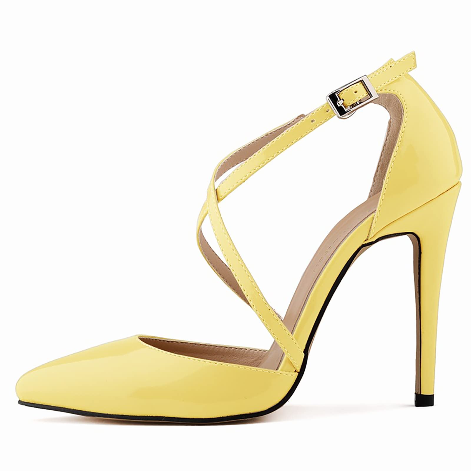GXNRHG Damen-Pumps mit überkreuzten Riemen, Stiletto-Absatz, spitzer Zehenbereich, geschlossener Zehenbereich, hoher Absatz, Knöchelriemen-Pumps, Riemchen-Büroschuhe