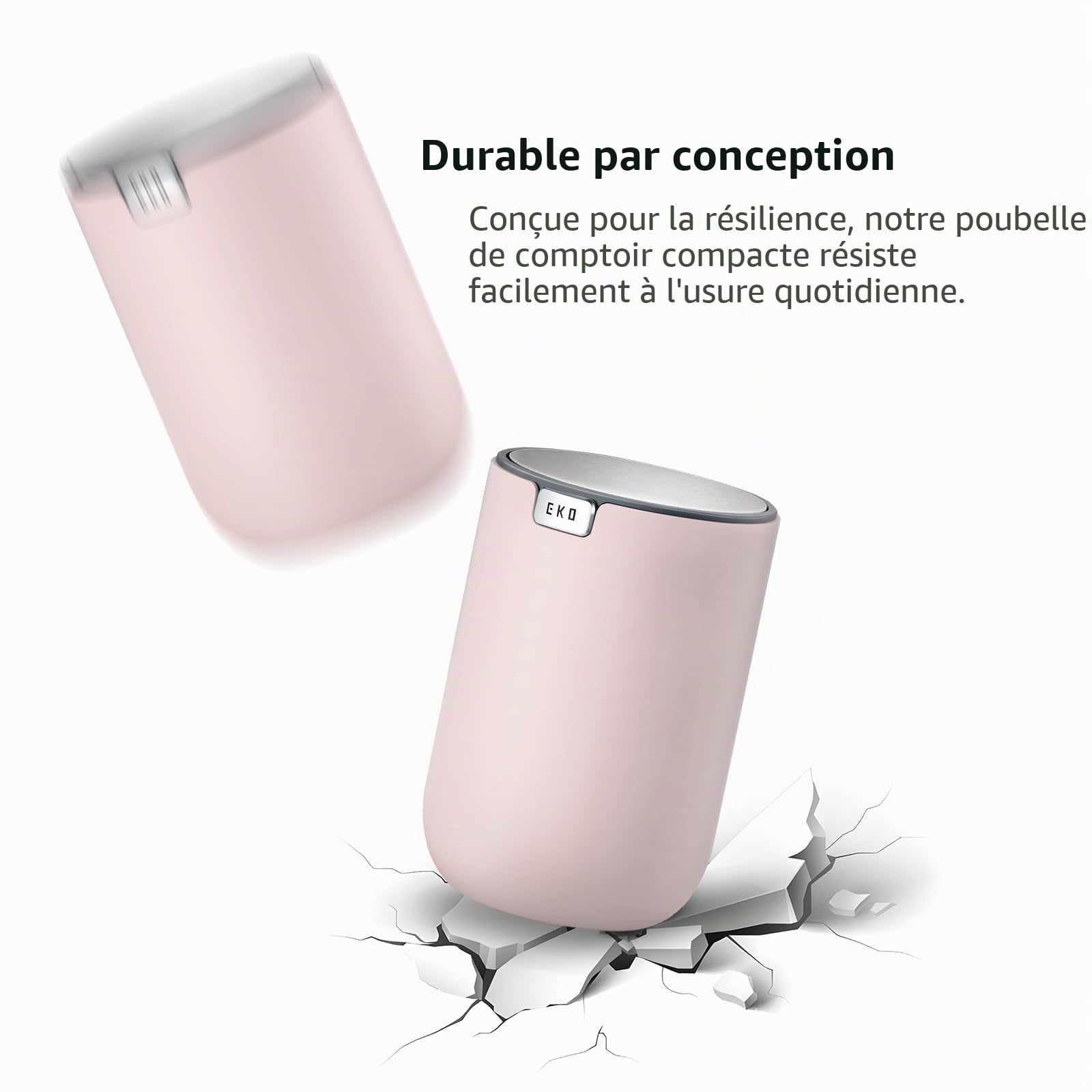 EKO Mini poubelle de bureau ronde avec couvercle basculant - 1,2 l Petite poubelle de table pour bureau, maison, voiture (rose)