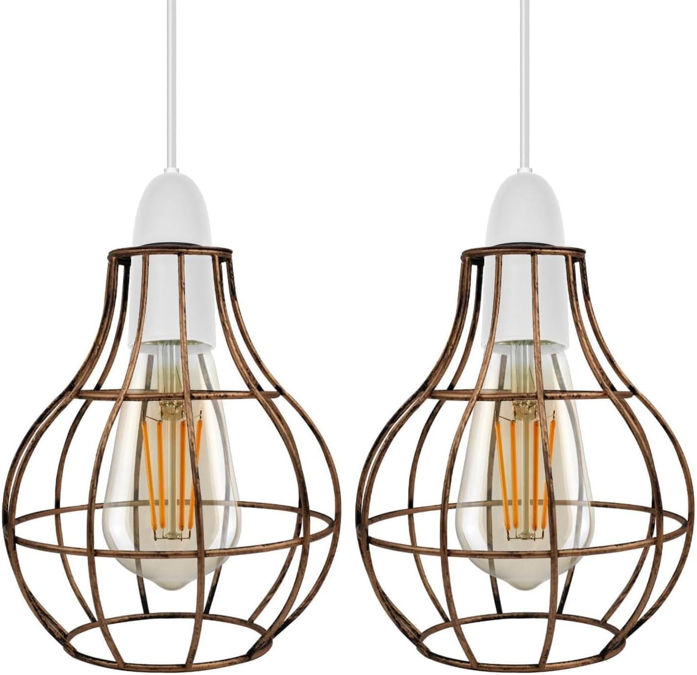 Metal Wire Cage Ceiling Light Shade Easy Fit Lamp Shade, Ceiling Hanging Indoor Pendant Light Lampshade for Living Room, Bedroom, Restarurants (Vase Shape - Brushed Copper 2 Pack) — image 1