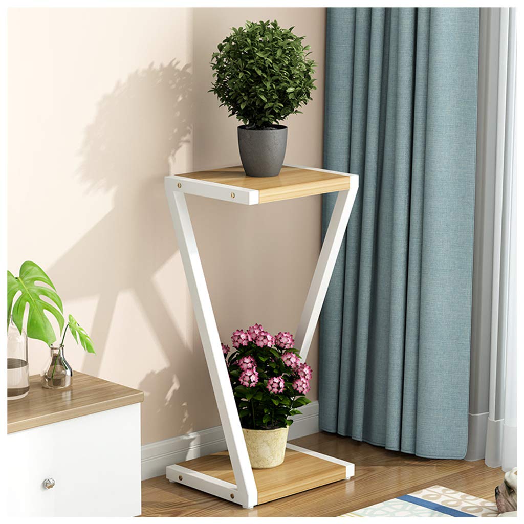DQKHGFCAPG Floor-standing Metal Plant Pot Stand, Plant Display Stand for Indoor /605(White-frame Walnut Color Board,65CM)