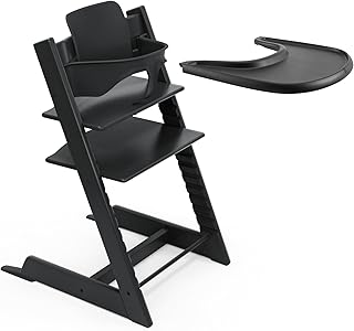Stokke Tripp Trapp High Chair (Black) with Tray - Includes Chair, Baby Set 2 for Children 6-36 Months - Adjustable, Ergonomic & Easy to Clean
