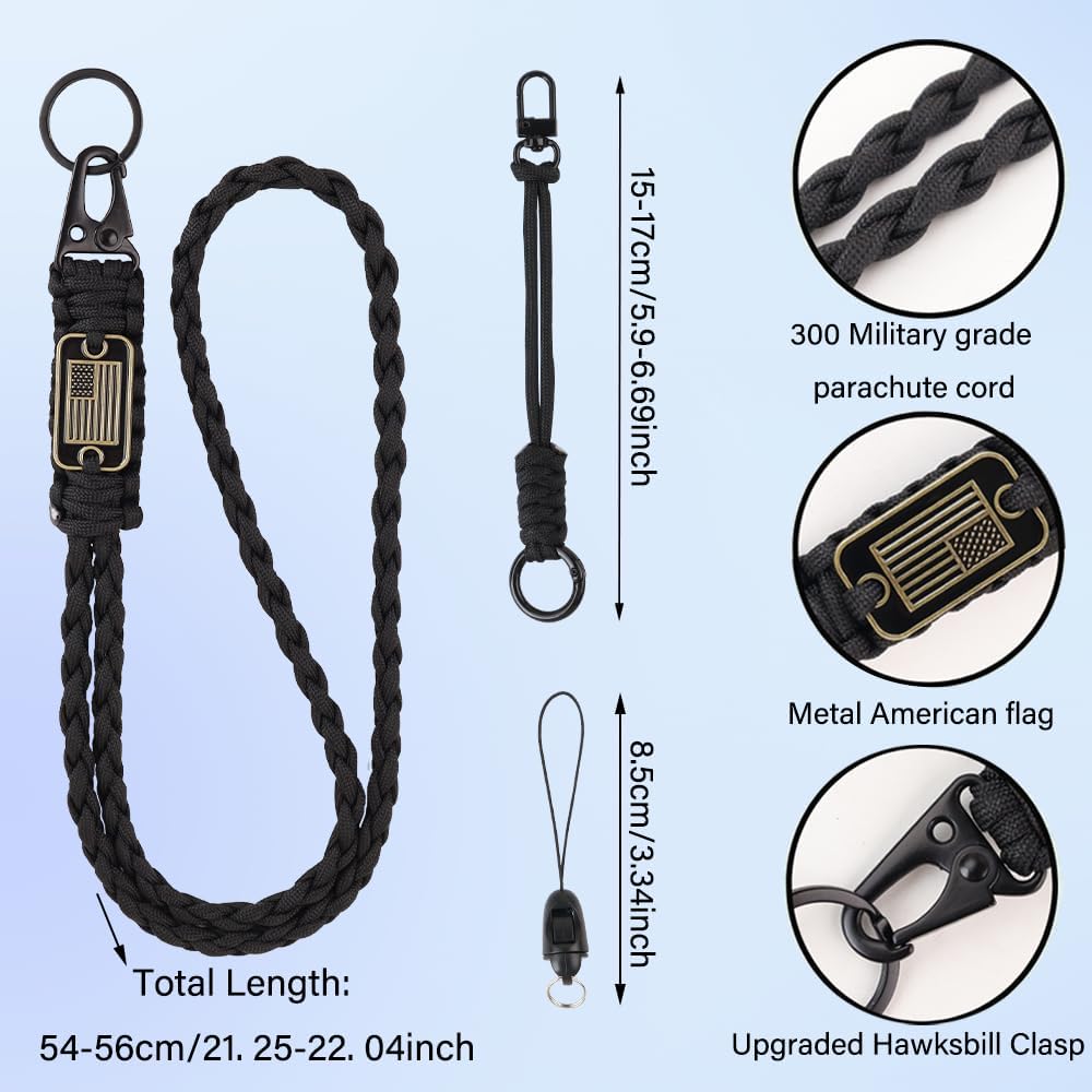 3 Pack Braided Paracord Lanyard with USA Flag, Paracord Keychain with Buckle, Necklace Strap for ID Badges - Image 2