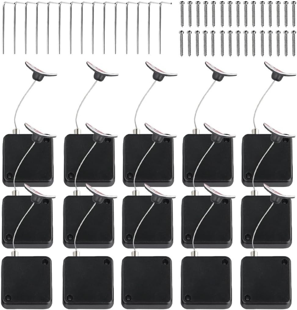 15-Piece Retractable Anti-Lost Cable Locks, 39-Inch Adjustable Length Self-Adhesive Security Cable for Remotes, Microphones, Speakers, Curved Products