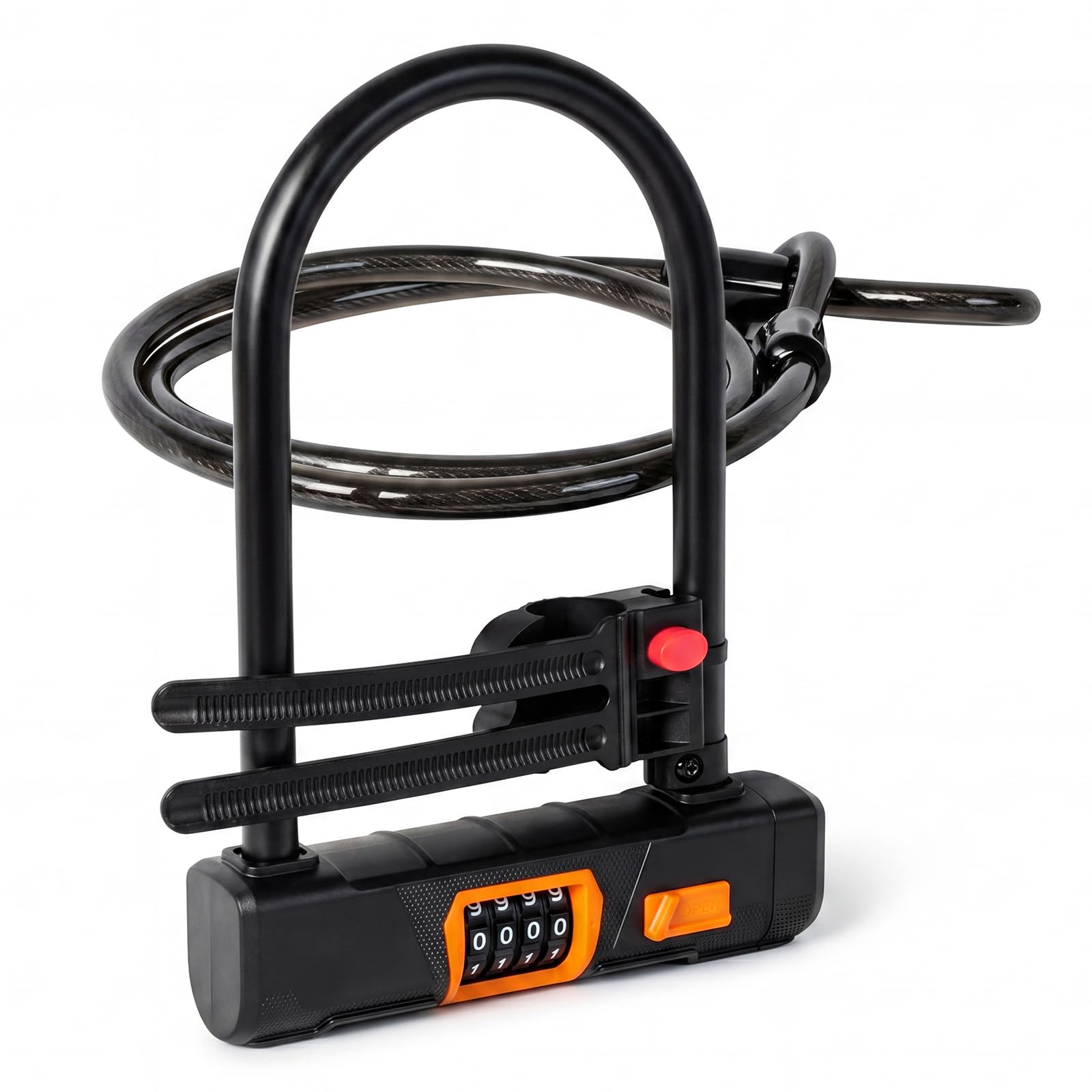Bike Lock Combination D Lock Bicycle with Cable Alloy Steel Anti-Cut Black