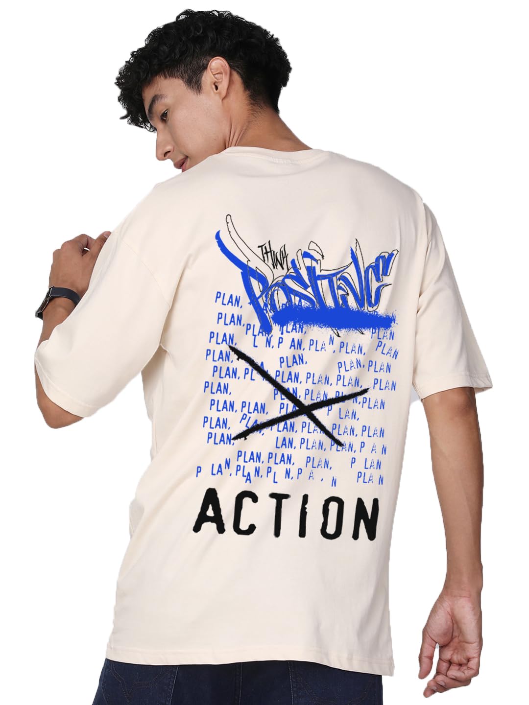 ADROPositive Action Backside Printed 100% Cotton Oversized T-Shirt for Men