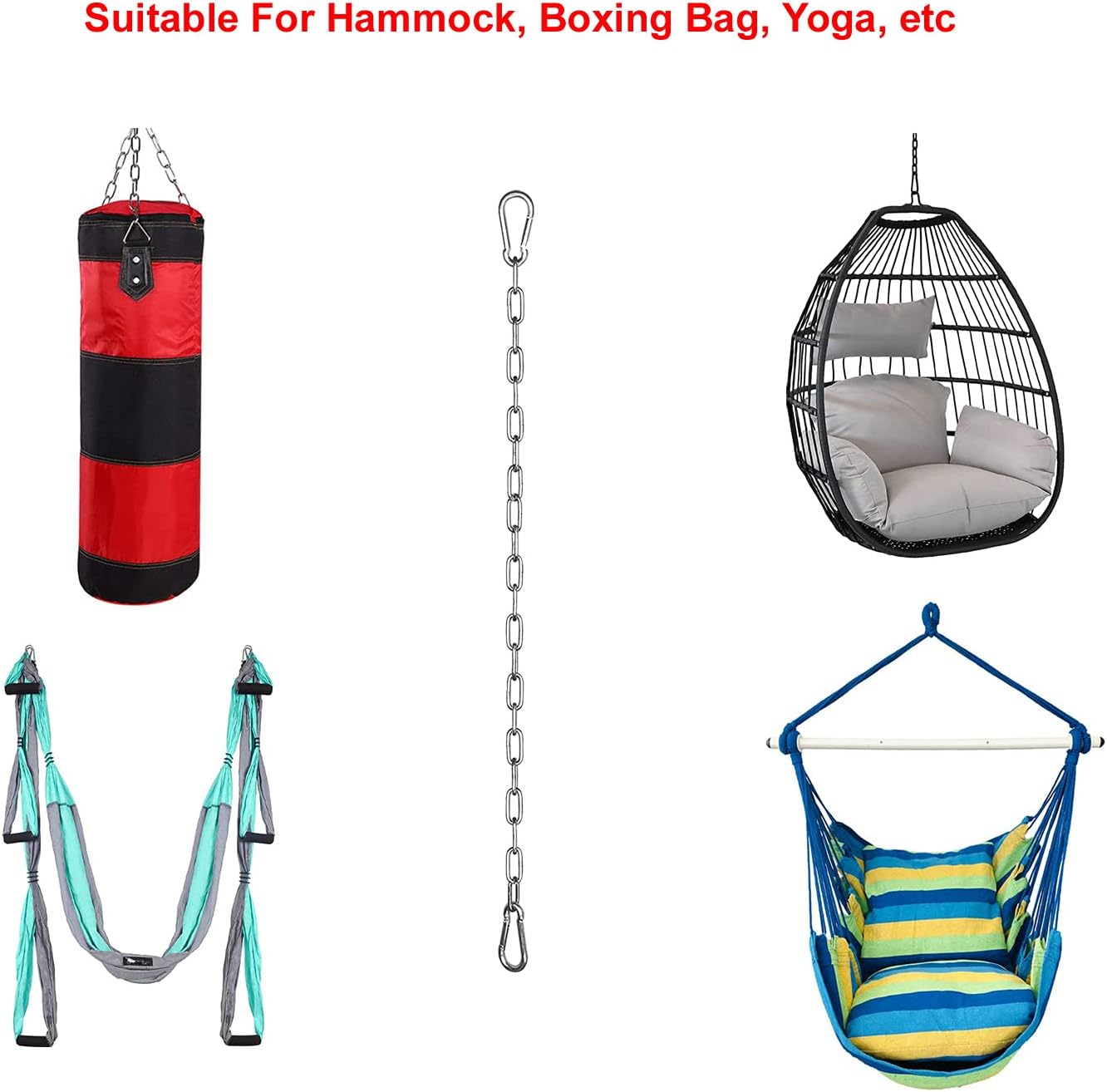 Hanging Chair Chain Heavy Duty Hammock Chain with Carabiners Swing Chain Extension for Hammock Chair, Swings, Punching Bags,2 Hanging Chair Chain 4 Carabiners - Image 4