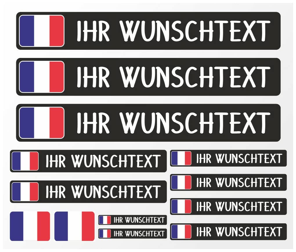 Samunshi® Fahrrad Namensaufkleber Frankreich Flagge - Name für Auto Motorrad Fahrrad Helm - Aufkleber Sticker Set personalisiert - Tuningaufkleber