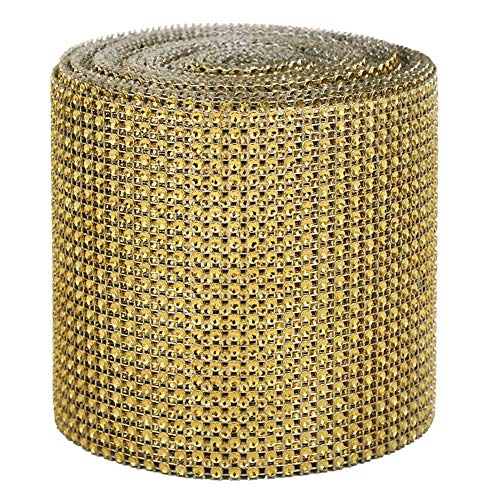 Ozgkee 9m Gold Rhinestone Ribbon, 24 Rows Mesh, DIY Arts and Crafts, Wedding Decoration