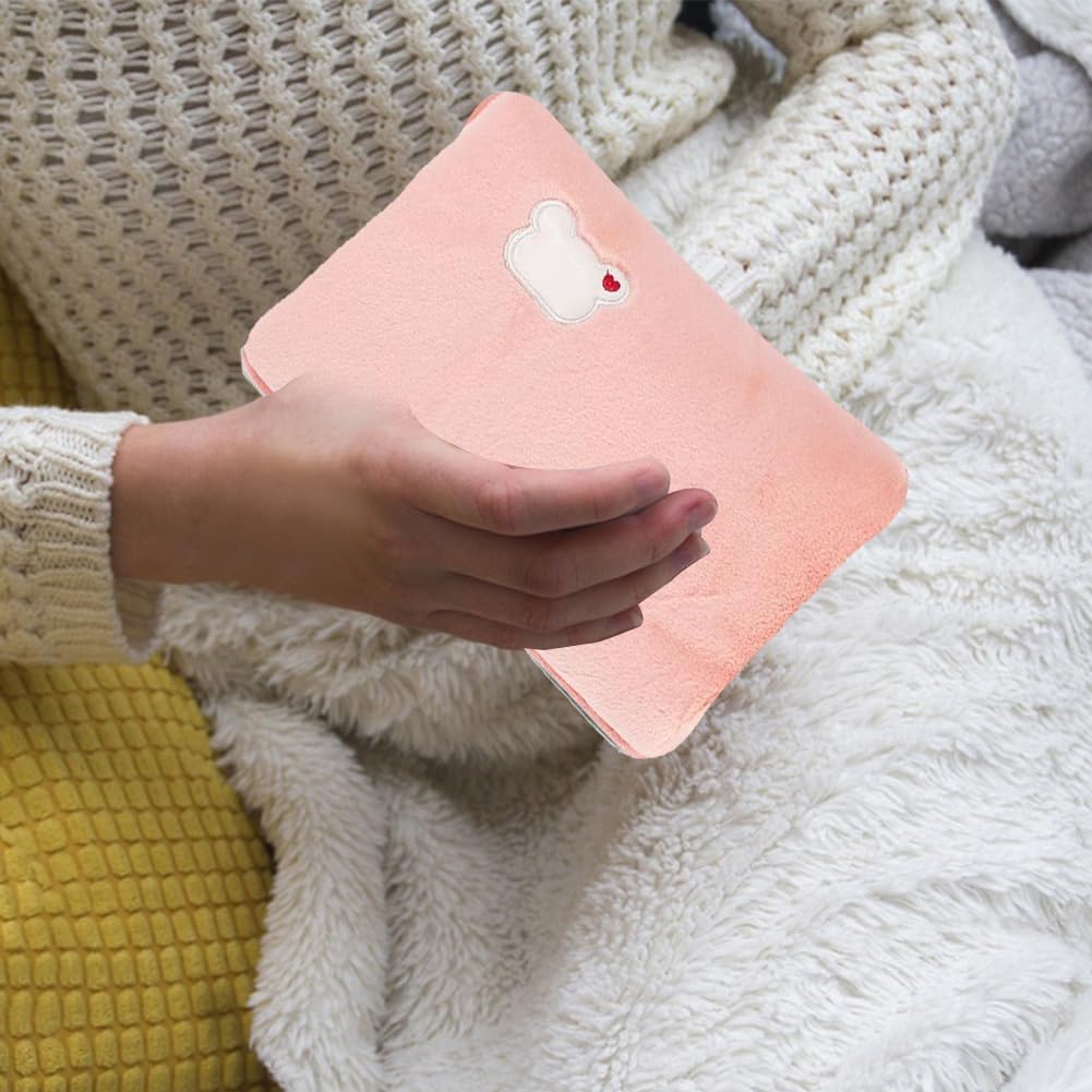 Bolsa De Agua Térmica Recargable, Bolsa De Agua Caliente Eléctrica, Con Forro De Felpa Suave,Útil Como Calentador De Manos Y Calentador De Pies, Rosa