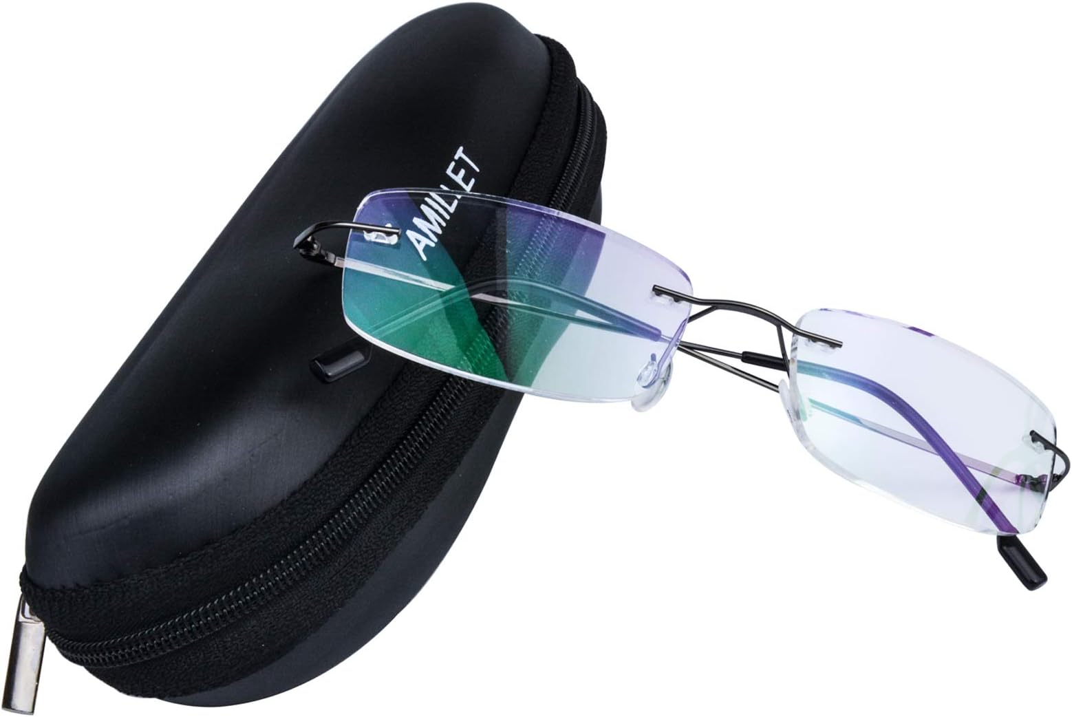 AMILLET Small Lens Rimless Reading Glasses Women Frameless Reader for Men Reading with Metal Arms Eyeglasses（1.5）