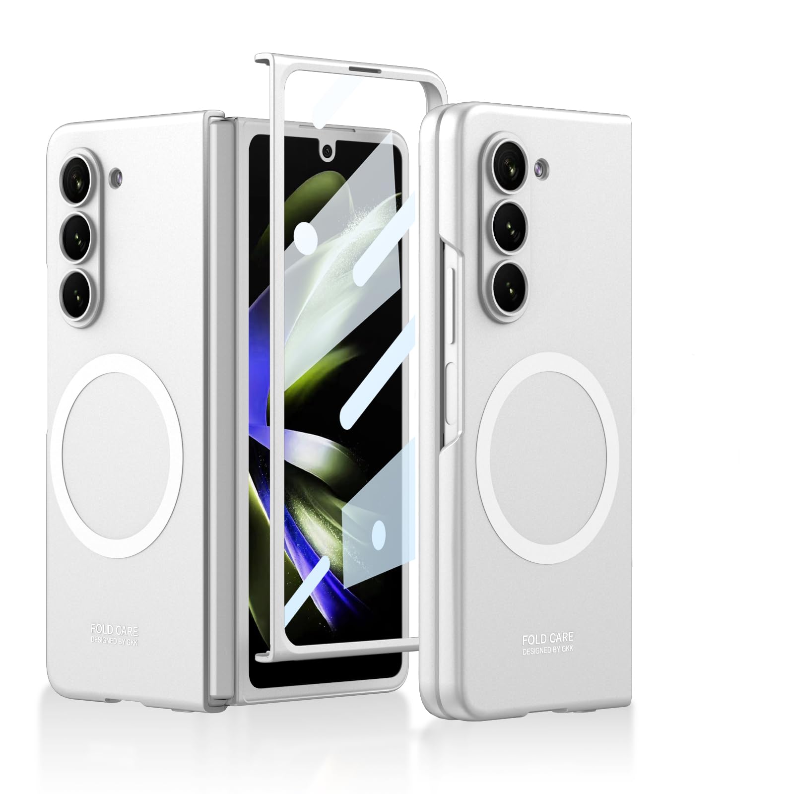 Case for Z Fold 5 Compatible with Mag-safe, Galaxy Z Fold 5 Case, Ultra Thin Matte PC Silicone Protective Cover Shockproof Protective Case for Samsung Galaxy Z Fold 5 2023 (Silver)