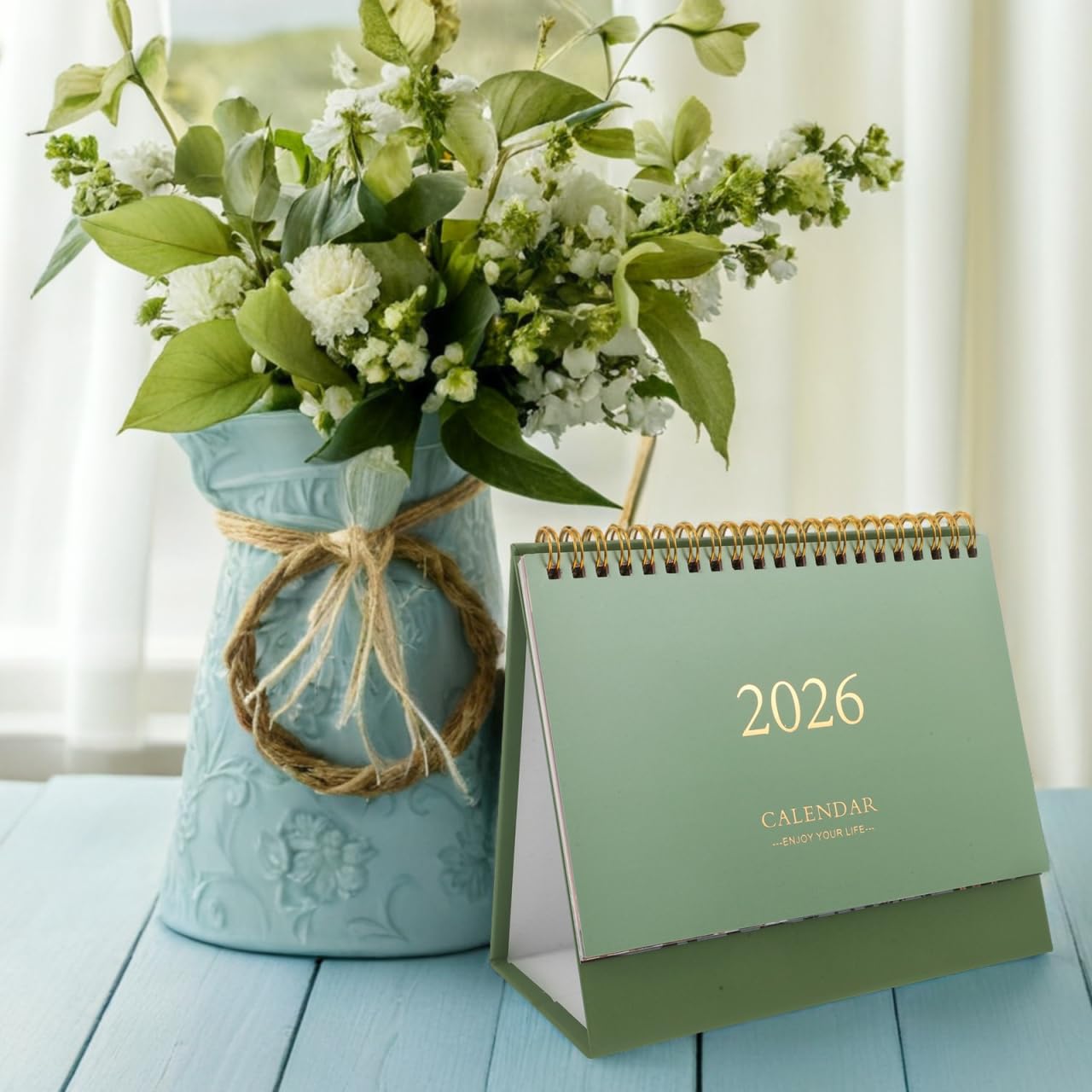 Calendario Da Tavolo 2025-2026 A Spirale Verde Menta - Ottobre 2025 A Dicembre 2026, Con Memo E Lista Cose Da Fare (19x8x16 Cm)