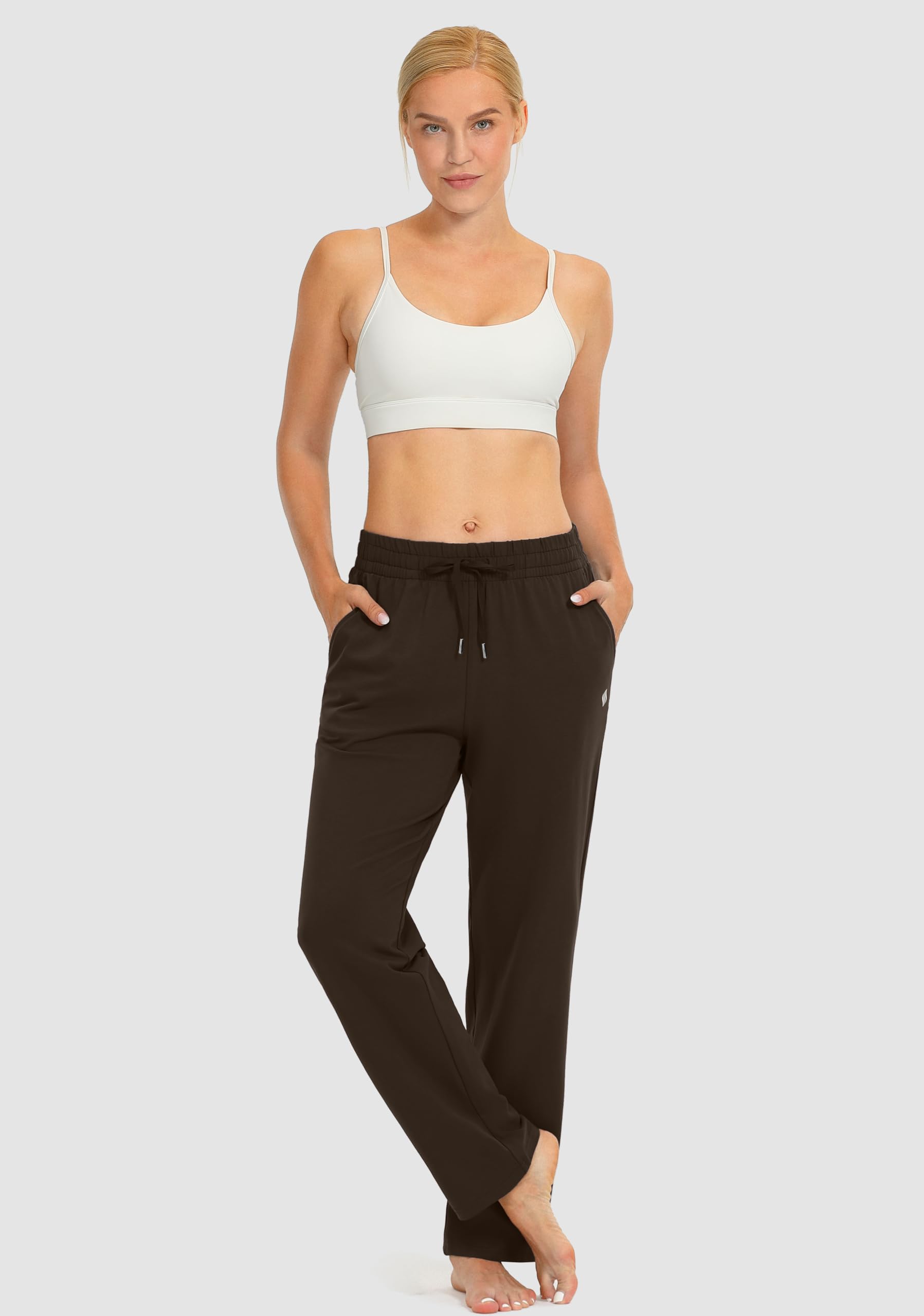 SANTINY Pantalon de survêtement décontracté en coton pour femme avec poches