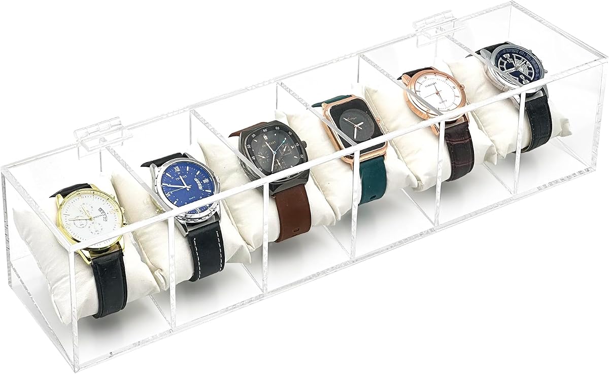 DELIPPLY Caja de Reloj, Organizador de Reloj de 6 Ranuras Acrílico Transparente para Hombres y Mujeres