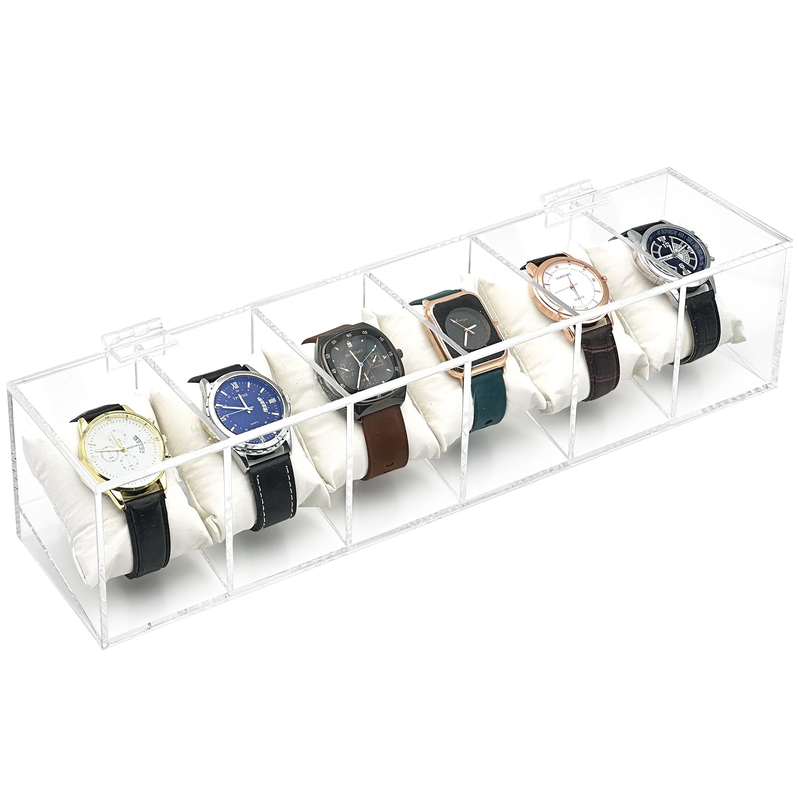 DELIPPLYDELIPPLY Watch Box Case, 6 Slot Watch Organizer Clear Acrylic for Men Women