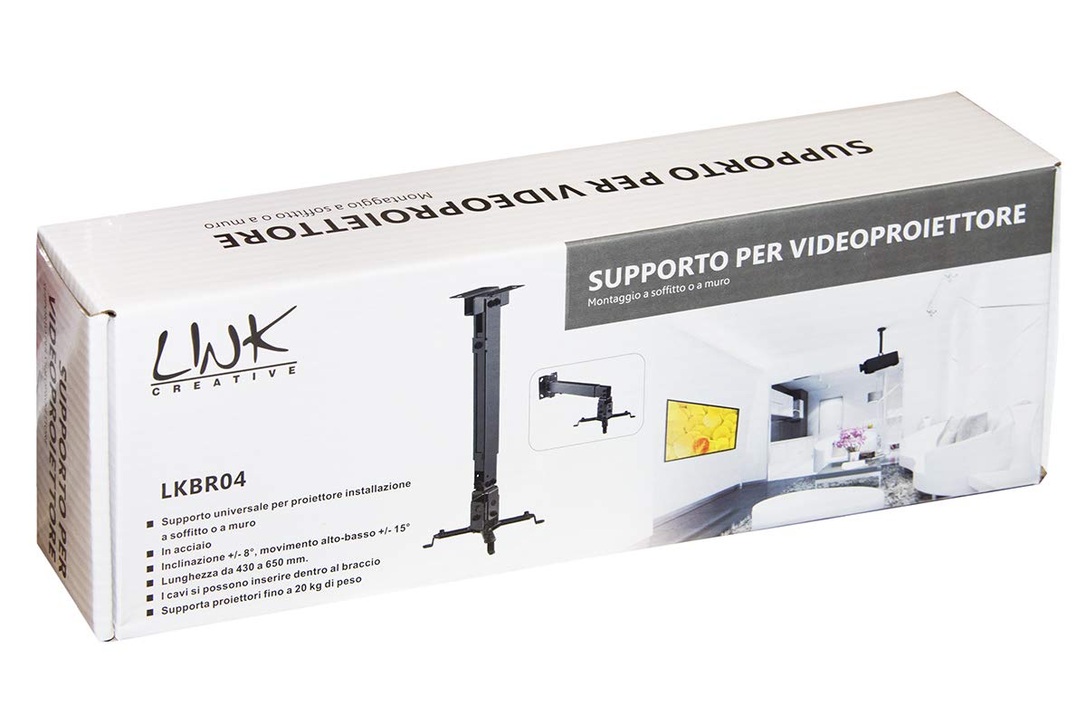 Link Accessori LKBR04 support pour projecteurs Mur/plafond Noir - Supports pour projecteurs (430 - 650 mm, -8 - 8°, -15 - 15°, 237 mm, 203 mm, 650 mm)