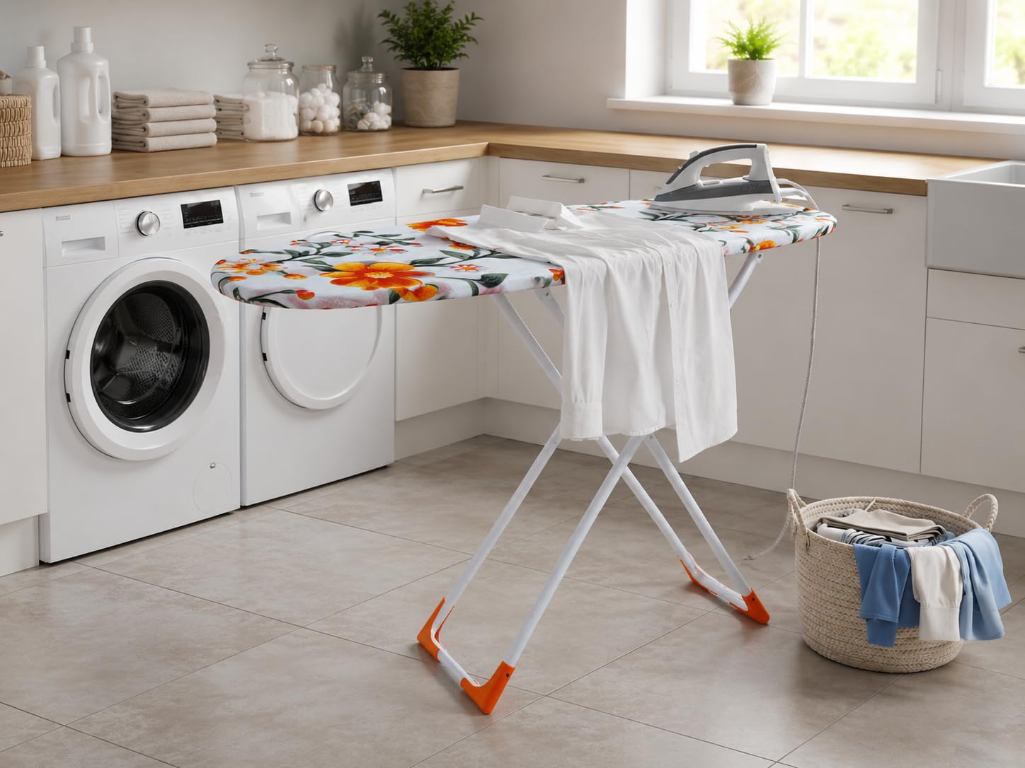 FLIPZON Premium Wooden 13" Turbo Ironing Board with Heatproof Iron Holder | Foldable & Height Adjustable | Sturdy Metal Frame | Cotton Cover | Compact Space Saving Design (Blooming Orange)-image-30