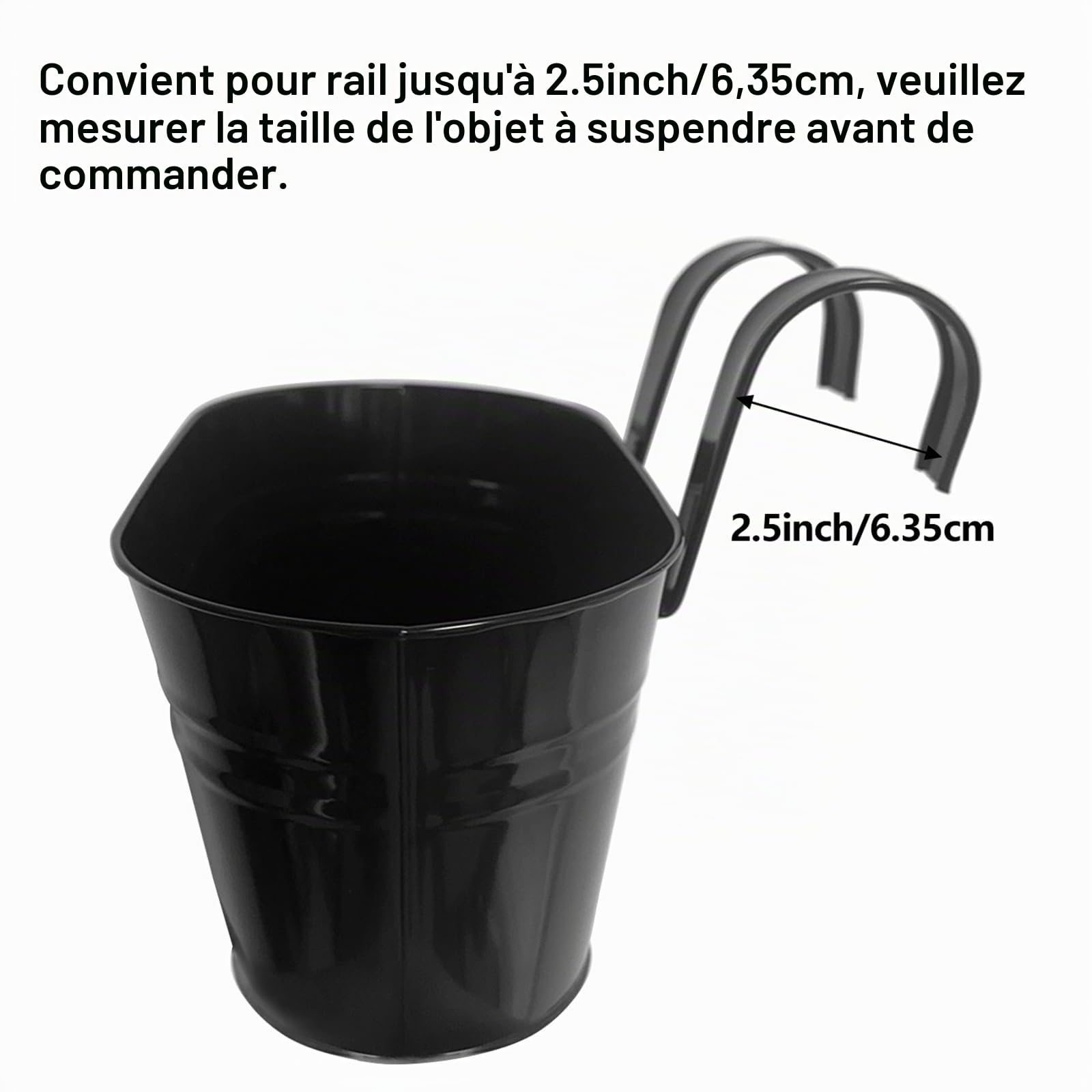 OGIMA Lot de 4 Grands Pots de Fleurs à Suspendre en métal pour intérieur/extérieur, Balustrade, clôture, Balcon, Jardin, décoration de la Maison avec Crochets Amovibles, 4 x Noir