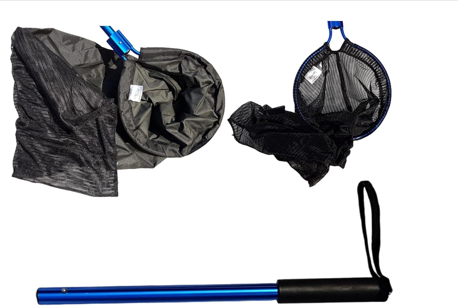 Heavy Duty Interchangeable Koi Fish Sock Net Combo Pack with 15 Inch (40cm) Handle, Set Includes Waterproof and Soft Mesh Net Heads, Safely Transfer Pond Koi Heavy Duty Aquatic Transport Socks