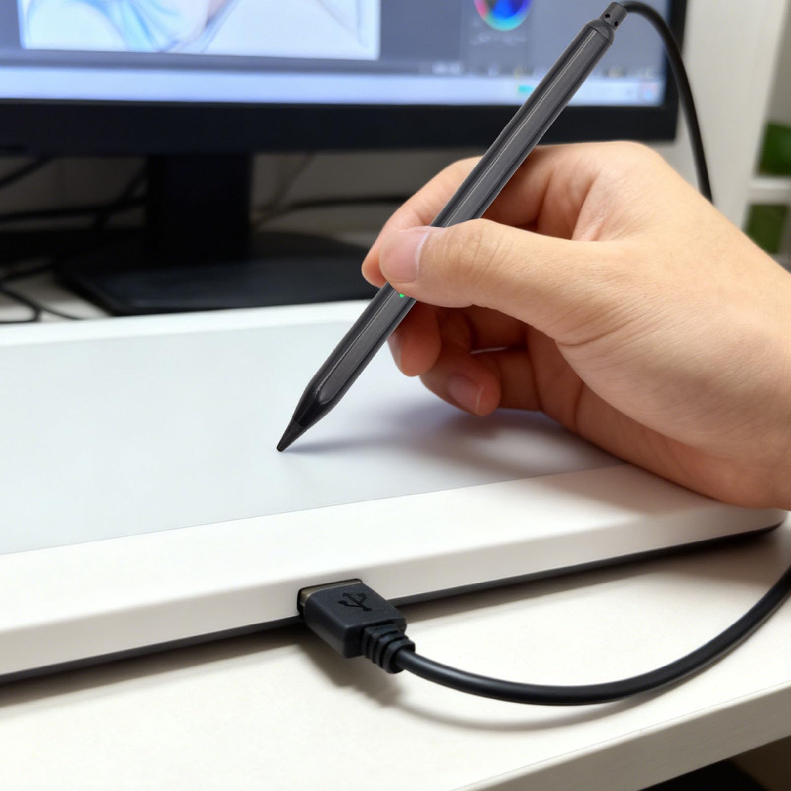 Jectse Lápiz óptico USB, Pantalla Táctil Capacitiva de Alta Sensibilidad con Cable de 1 M para Teléfono con Tableta Industrial (0442 Conector de Interfaz USB Negro en Uso)