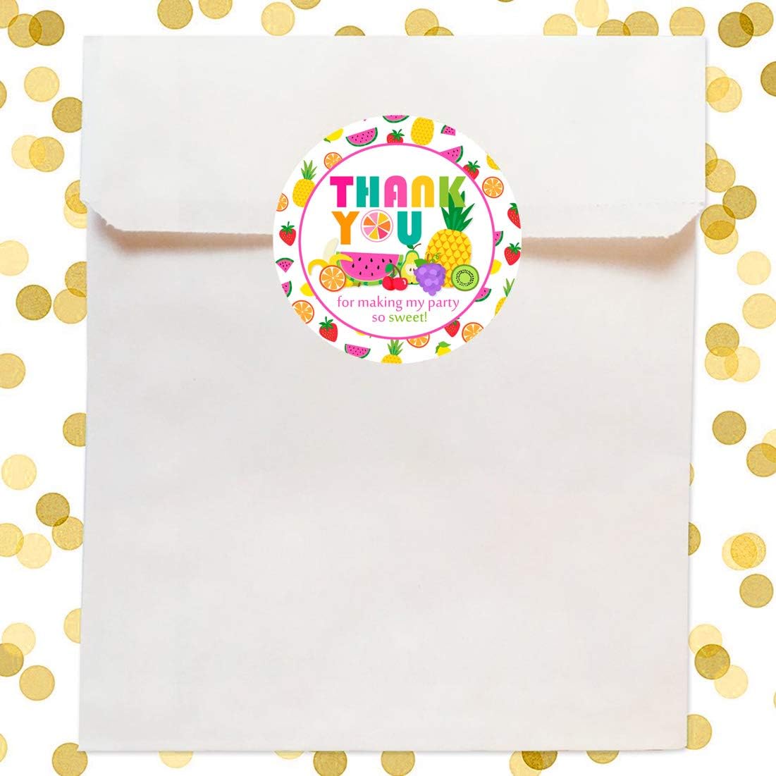 48 Pack Fruit Thank You Sticker Labels Tutti Frutti Party Supplies Tutti Fruity Party Decoration Stickers for Pineapple Watermelon Cherry Birthday Baby Shower Supplies