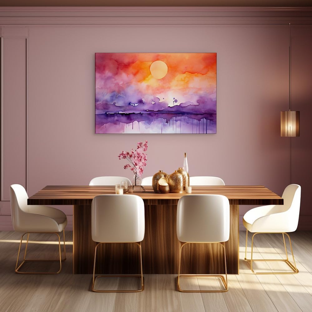 Canvas for Living room. Serene Sunset Splendor - Digital Watercolor Captures the Sky's Evening Ballet, 27 x 18 inch Canvas Wall Art - Contemporary Masterpieces - Modern Home Decor