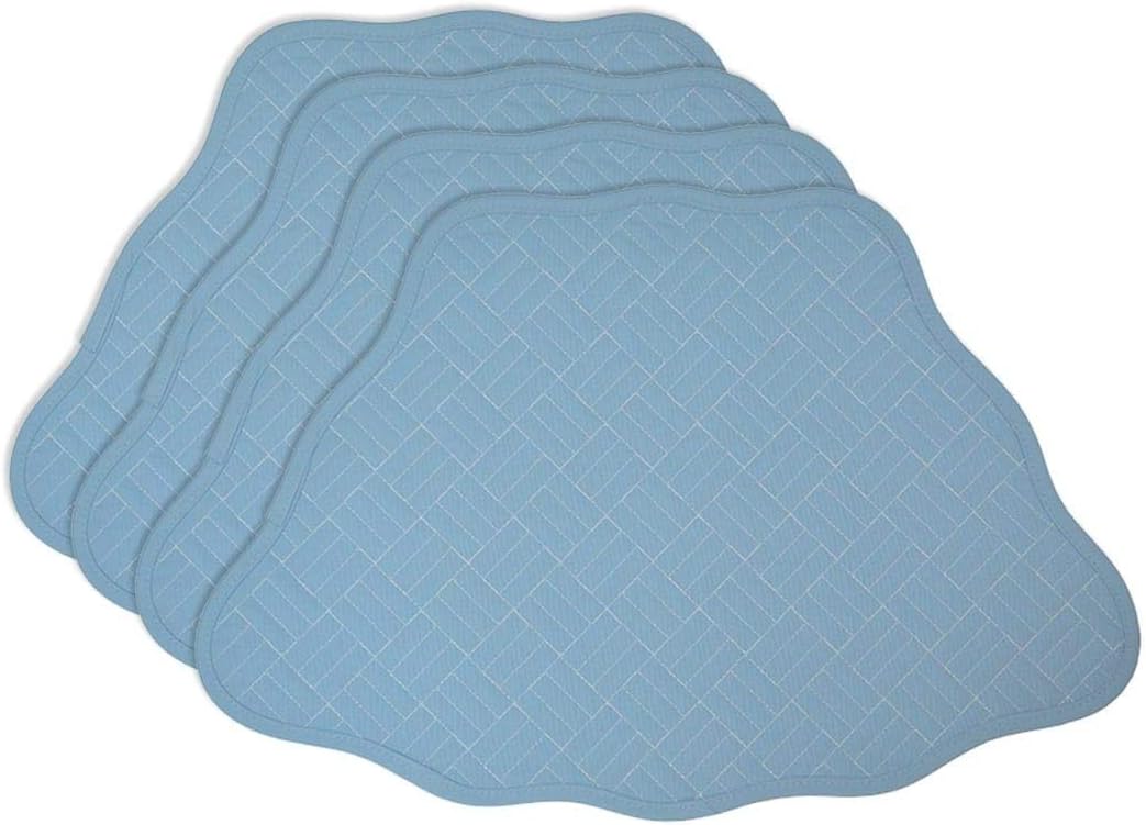 Sweet Pea Linens Cornflower Blue Quilted Scalloped Wedge-Shaped Placemats - Set of Four