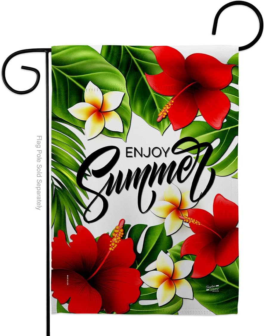 Summer Hibiscus Garden Flag Fun in The Sun Beach Pool Luau Tropical Party Season Outdoor Summertime Sunny House Decoration Banner Small Yard Gift Double-Sided, Made in USA