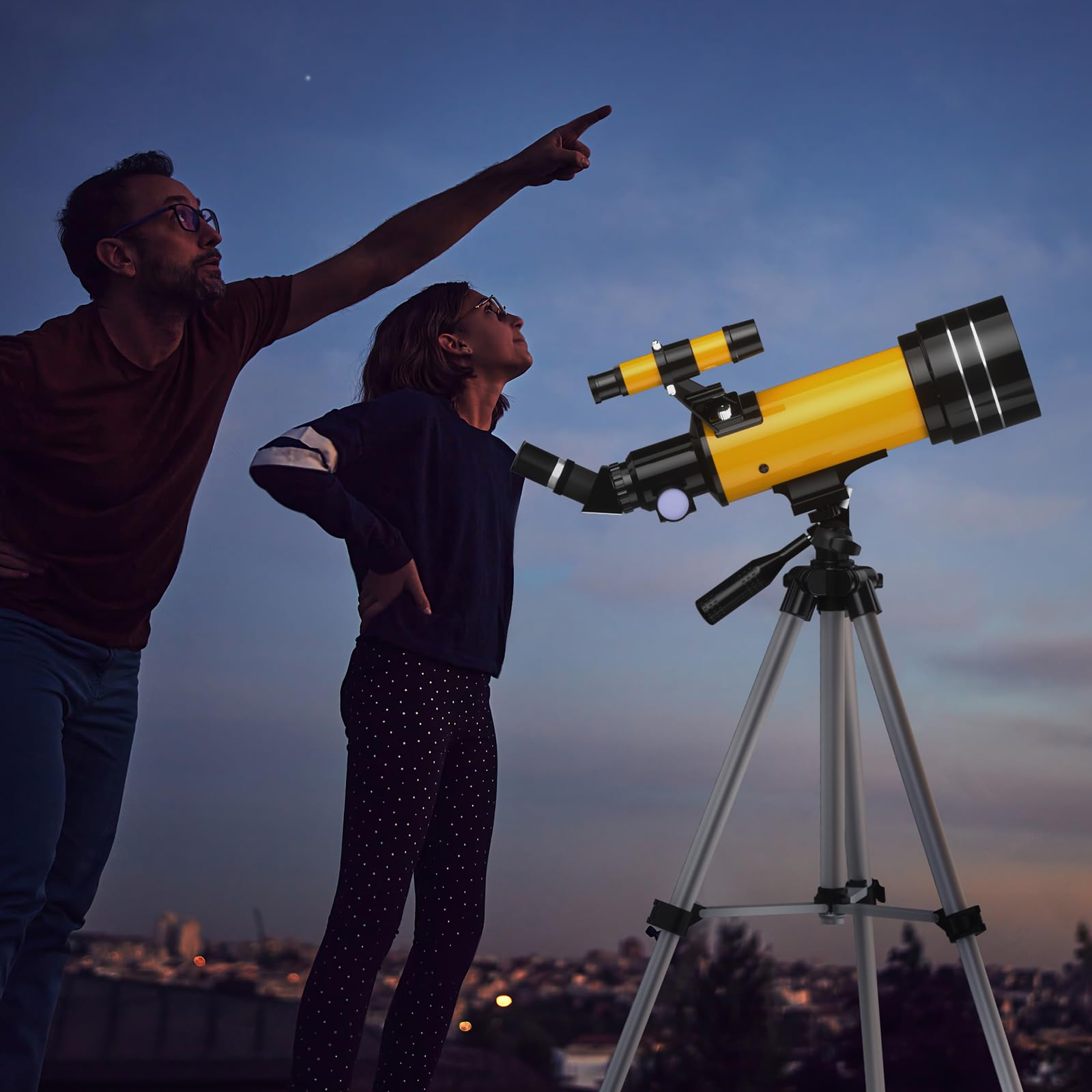 Télescope 70MM, Ouverture 400MM (20X-200X), Télescope Astronomique Réfracteur, FMC Haute Transmission, Trépied, Adaptateur Téléphone, Télécommande, Cadeaux d'astronomie pour Enfants Adultes Débutants