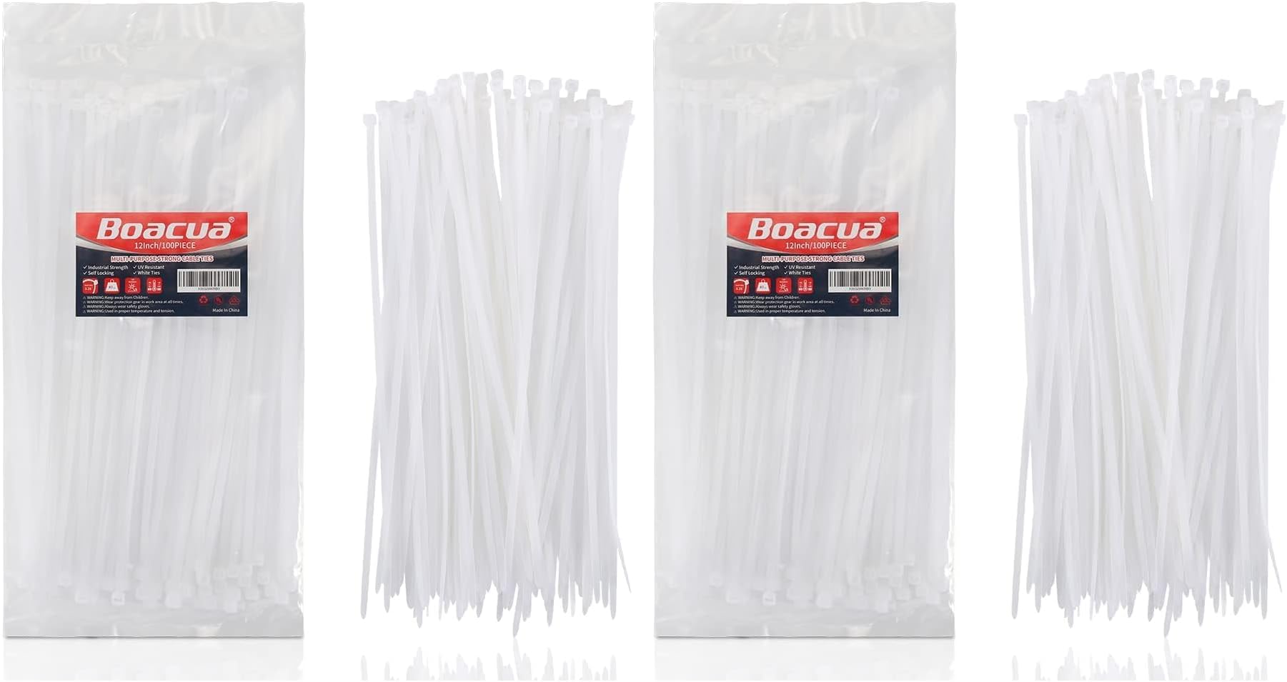 White Zip Ties Heavy Duty 12 inch,100 Pack,50LB, Cable Ties, Clear Zipties