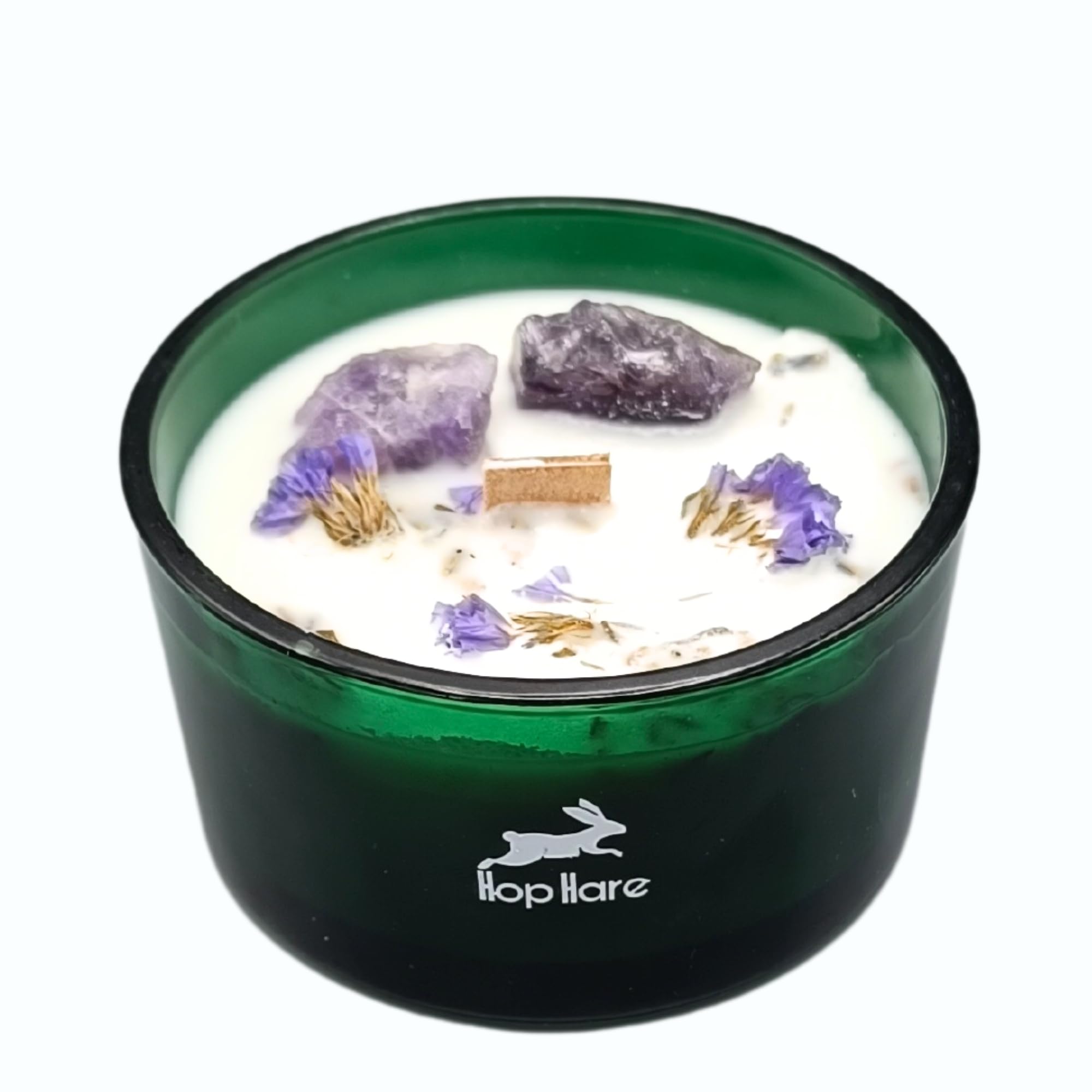 Ancient Wisdom Magic Candle with Flowers and Gems Hop Hare - Handmade Soy Wax Candle - 9x5cm (The Moon)