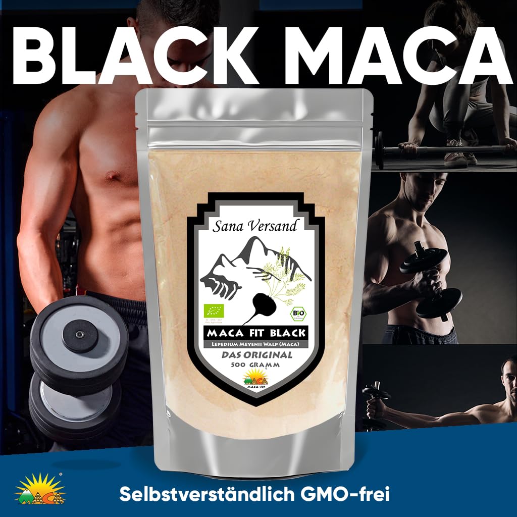 Maca Fit Schwarzes-Maca-Pulver BIO 500g aus Peru Junin | Original aus Peru Junin, Rein pflanzlich, Ohne Zusatzstoffe, Vegan, Gluten- und Laktosefrei