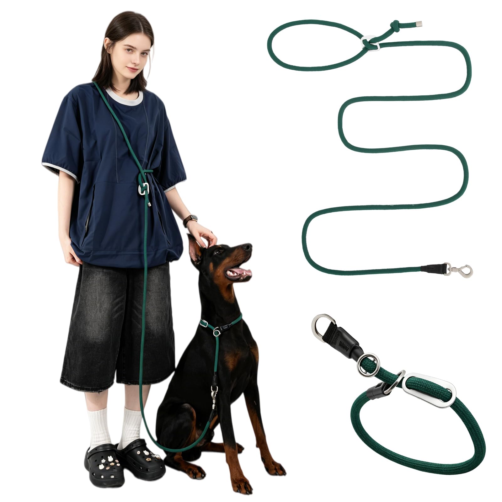 Hundeleine- und Halsband-Set, kein Ziehen, verstellbare und robuste einziehbare Trainingsleine, Hände/Taille/Schulter, 1,2 m - 2,1 m, Nylonseil für mittelgroße und große Hunde (M)