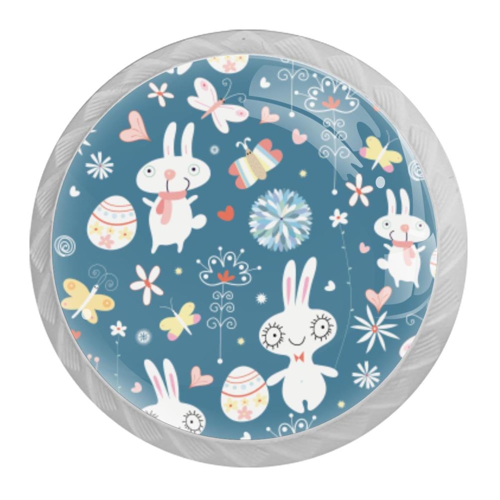 Tqmspg 4 Pieces Drawer Pulls Easter Bunnies Door Knobs Dresser Handles for Kitchen Wardrobe Cupboard Hardware Furniture