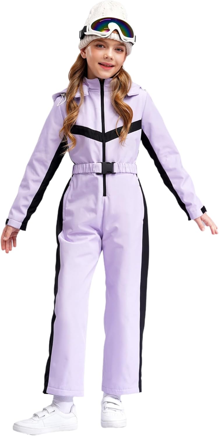 TTAO Kids Snow Suit for Girls Winter Snowboard Overall Jacket Hooded Windproof Waterproof Warm Snowsuit Purple 14 Years